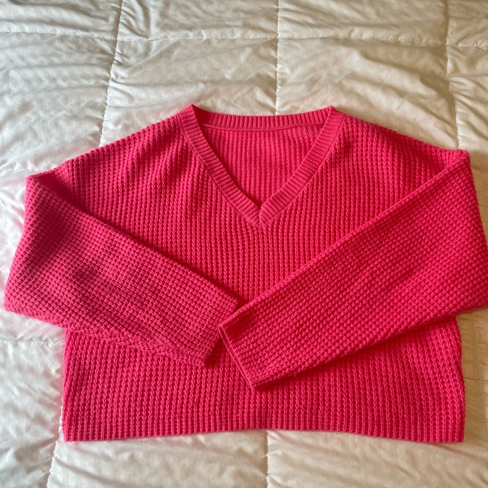 Amazon Essentials Pink V-Neck Chunky Knit Sweater